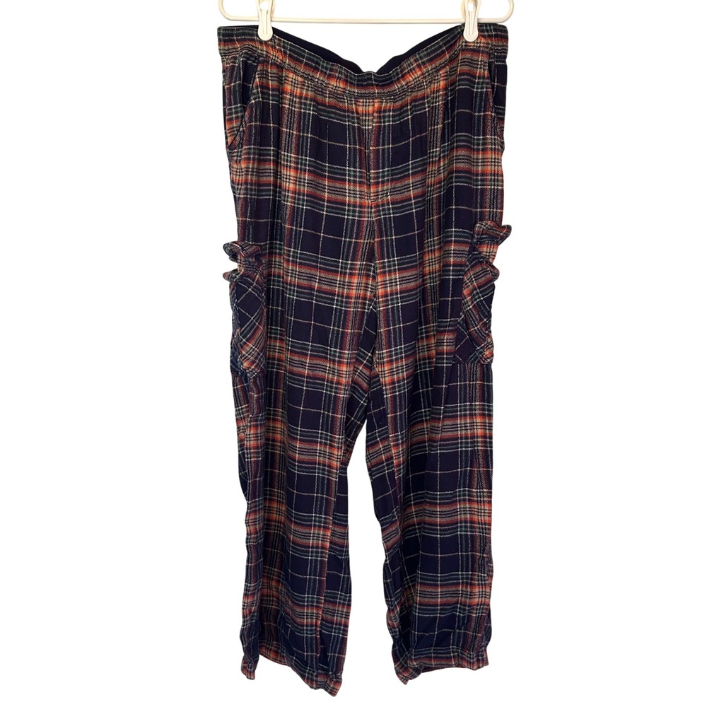 Aerie Plaid Cargo Pants Womens XL Navy Orange Green Lounge Sleepwear